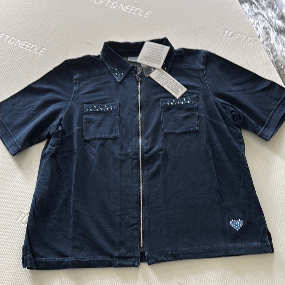 Blue Short Sleeve Polo Button Down Shirt